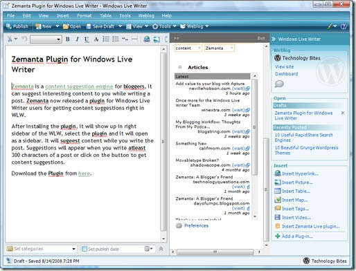 Zemanta Windows Live Writer Plugin