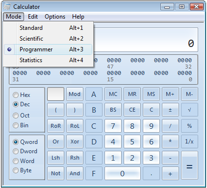 Windows 7 Calc