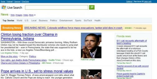 Microsoft Live Search News