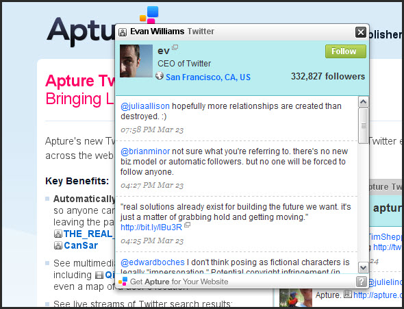 Apture with twitter