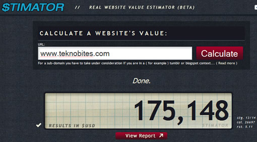 Stimator estimates the value of a website