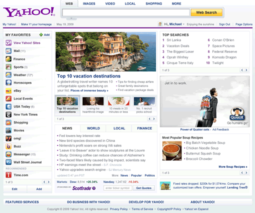 Yahoo new home page