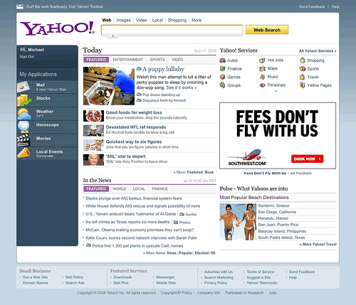 Yahoo new home pages and how to get back to the old home page