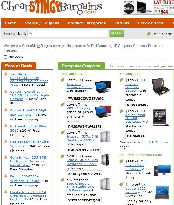 The coupons available on the