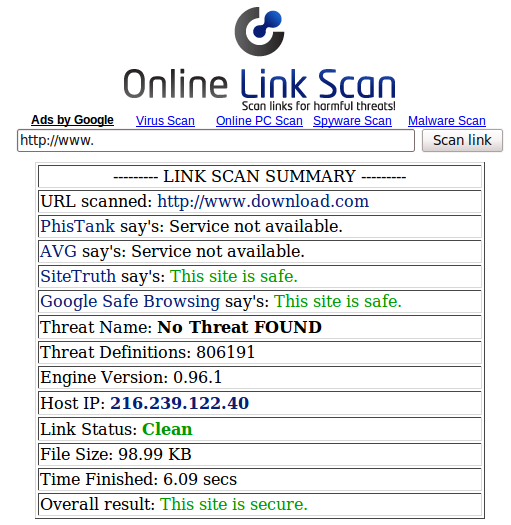 Online Link Scan