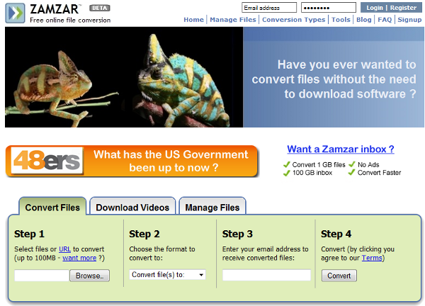 ZamZar File Conversion Tool