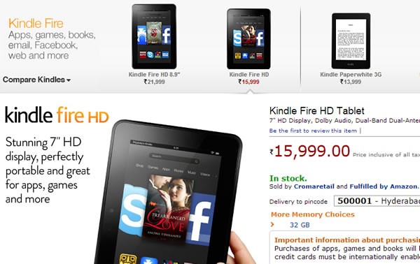 Kindle Fire HD available through Amazon.in