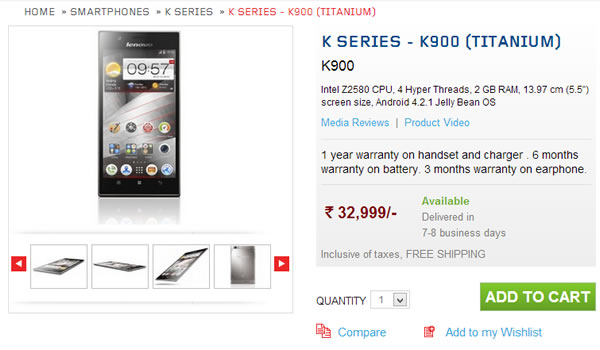 Lenovo K900 Available in India