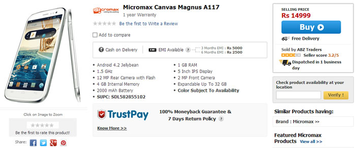 Micromax Canvas Magnus A117 Available now