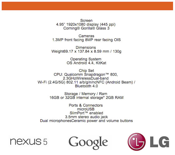 Google Nexus 5 Specs Leaked again