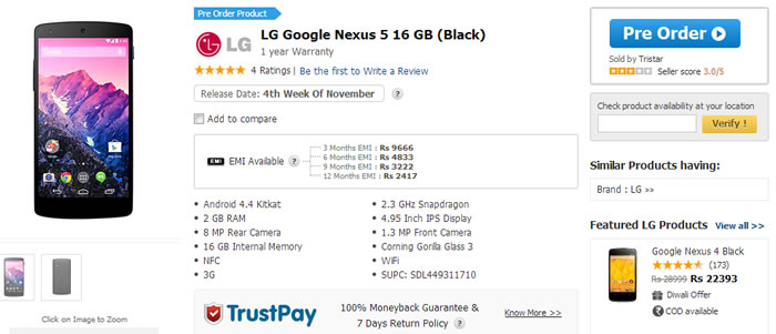 Nexus 5 pre orders begin in India