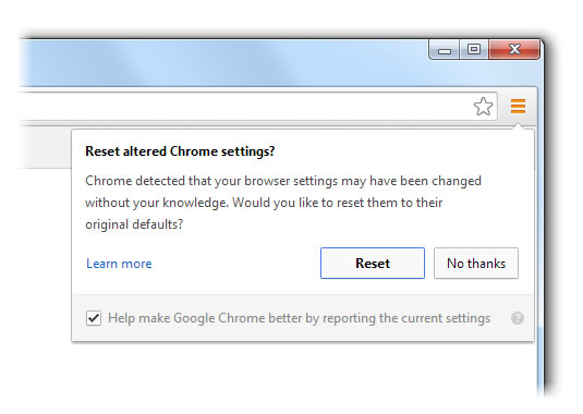 Google Chrome Settings Reset feature