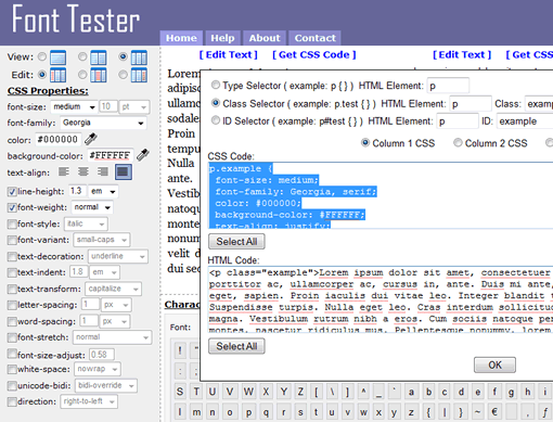 Test CSS Fonts Online with Font Tester