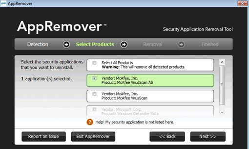 AppRemover helps uninstalling AntiVirus applications