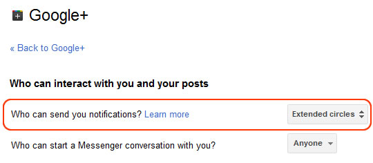 Now users can decide who can send Google+ notifications to them