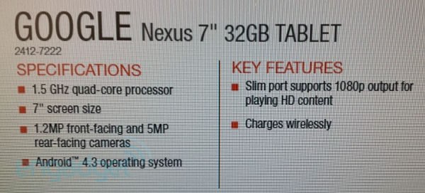 Google New Nexus 7 Specifications