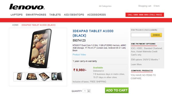 Lenovo IdeaPad A1000 Listing