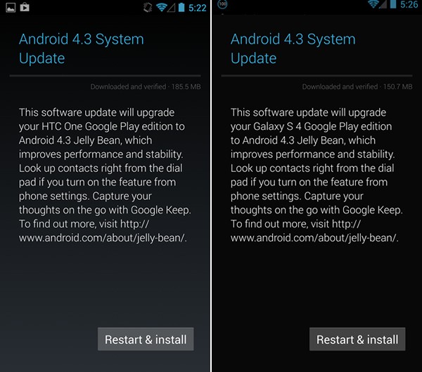 Android Update for HTC One and Galaxy S4