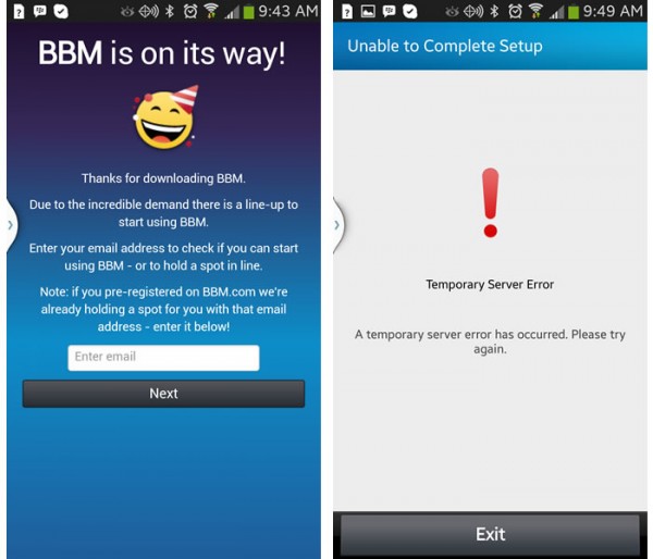 BBM for Android Errors