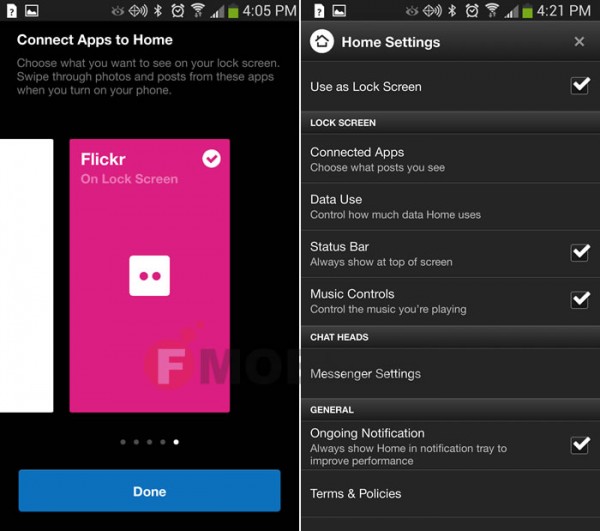 Facebook Home Updated to support Flickr, Instagram, Tumblr and Pinterest